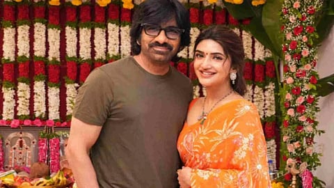 Ravi Teja and Sreeleela from puja ceremony