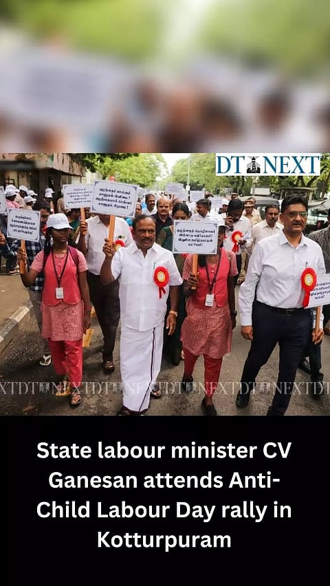State labour minister CV Ganesan attends Anti-Child Labour Day rally in Kotturpuram