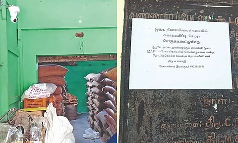 CCTV camera installed in one of the PDS shop in north Chennai; a notice stuck on the door
