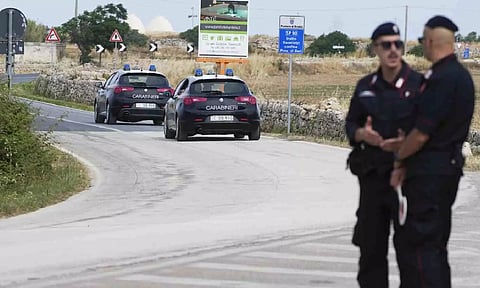 Italian Carabinieri, paramilitary policemen, patrol at a roadblock near Borgo Egnazia, venue of the G7 summit (AP)