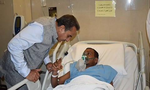 Union Minister of State for External Affairs Kirti Vardhan Singh meets injured Indians in Mubarak Al Kabeer Hospital (ANI)