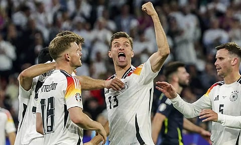 Germany players celebrates after scoring a goal (AP)