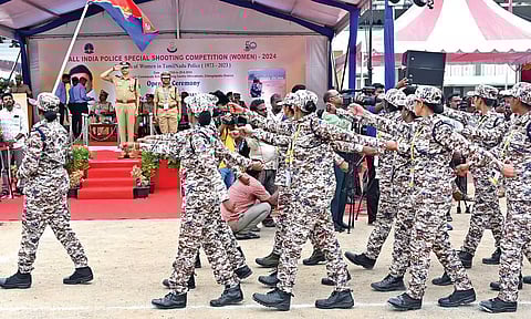 DGP Shankar Jiwal flagging off women police shooting competition