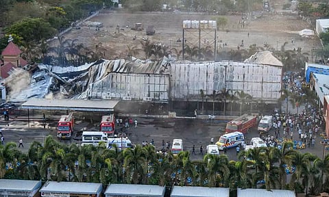 &nbsp;Firefighters douse a fire that broke out in a gaming zone, in Rajkot (PTI)
