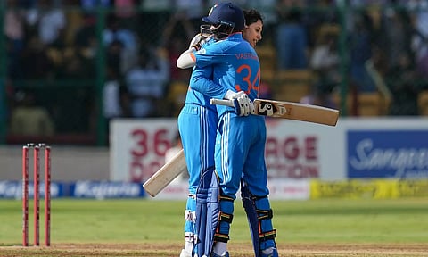 Indian batter Smriti Mandhana and Pooja Vastrakar (PTI)