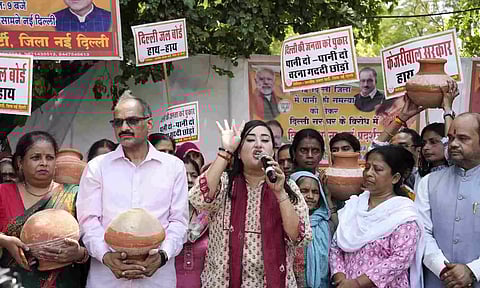 Protest by the BJP against the Delhi Jal Board over the ongoing Delhi water crisis (PTI)