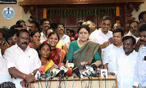 Expelled AIADMK leader VK Sasikala met the the media at her new Poes Garden residence (Photo credit: Hemanathan M)