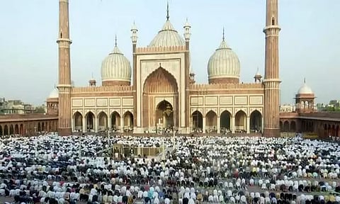 People offer Namaz at the historic Jama Masjid in Delhi (Photo/ANI)