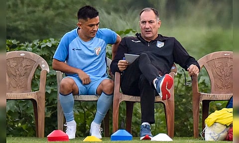 &nbsp;Indian national football team captain Sunil Chhetri with coach Igor Stimac (PTI)