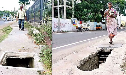 Open drains have posed a risk to pedestrians in Coimbatore