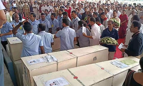 Mortal remains of the Indians who died in the tragic fire incident in Kuwait (PTI)