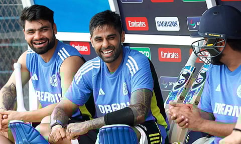 Rinku Singh, Suryakumar Yadav and Rohit Sharma during a practice session (Photo: PTI)