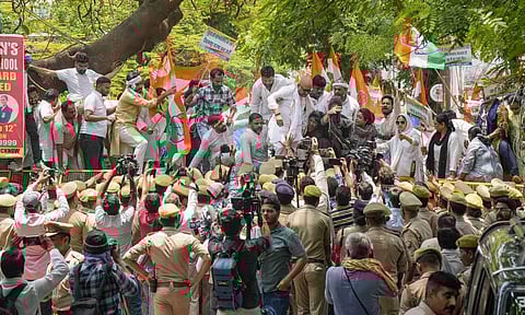 ongress workers stage a demonstration against alleged irregularities in the NEET examination (PTI)