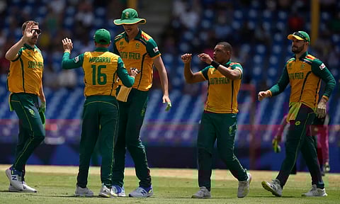 South Africa players celebrating a wicket (PTI)