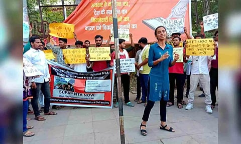 Students stage a protest over NEET and UGC-NET issues (ANI)