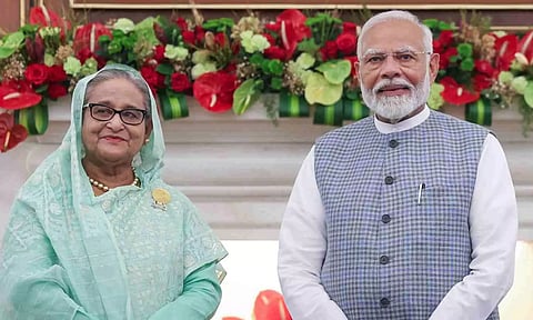 Prime Minister Narendra Modi with his Bangladeshi counterpart Sheikh Hasina during a meeting (PTI)