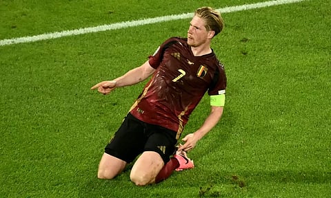 &nbsp;Kevin de Bruyne celebrates after scoring the winner for Belgium