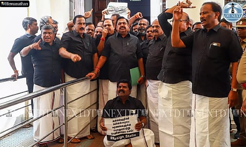 Leader of Opposition Edappadi K Palanisami and AIADMK MLAs. (Photo: Hemanathan.M)