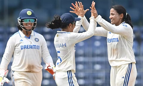 Sneh Rana celebrates after a wicket (Photo: Justin George)&nbsp;