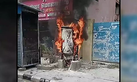 Fire broke out in an electric pillar box in Anna Nagar H Block