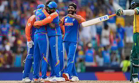India team celebrates after a wicket (PTI)