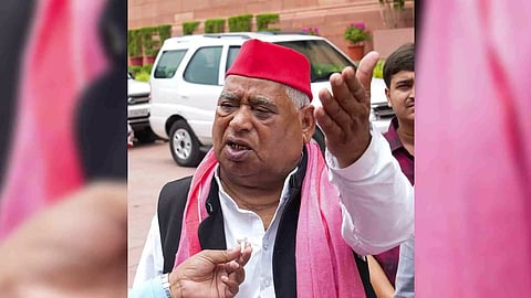 Samajwadi Party MP from Ayodhya Awadhesh Prasad speaks to the media at the Parliament House complex during the first session of the 18th Lok Sabha, in New Delhi, Tuesday, June 25, 2024 (Photo/PTI)