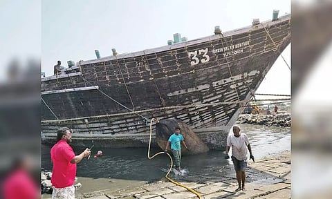 A coastal sail vessel berthed at old port in Thoothukudi
