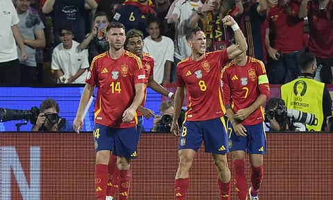 Spain's Fabián Ruiz celebrates after a goal (AP)