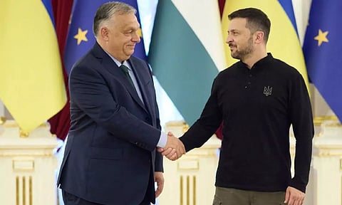 Ukrainian President Volodymyr Zelenskyy welcomes Hungarian Prime Minister Viktor Orban