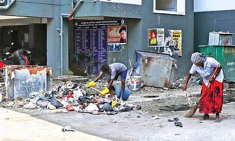 Civic body removed the waste and stagnated drainage water from the premises on Monday evening (Photo/Hemanathan M)