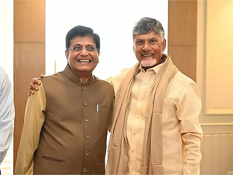 Andhra CM Naidu meets Union Minister Goyal (Photo/ANI)