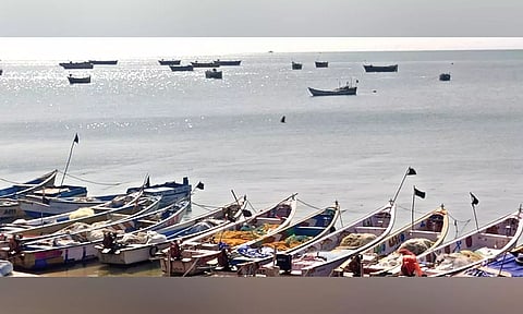 Black flags put up on country boats at Pamban on Thursday