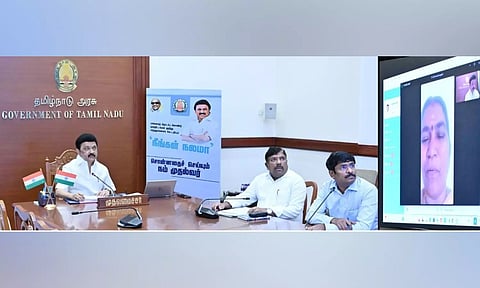 Chief Minister MK Stalin collecting feedback from beneficiaries of various schemes via video-conferencing from Secretariat on Thursday