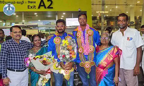 Players of the Indian deaf cricket team arriving in Chennai after their glorious victory against England (Hemanathan M)