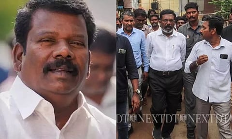 K Selvaperunthagai;&nbsp; Thol Thirumavalavan during BSP party office visit (Photo: Hemanathan M)