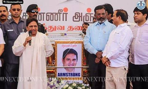 Bahujan Samaj Party (BSP) supremo Mayawati and VCK Chief Thol Thirumavalavan paid their last respects to slain state party chief K Armstrong (Photo: Hemanathan M)