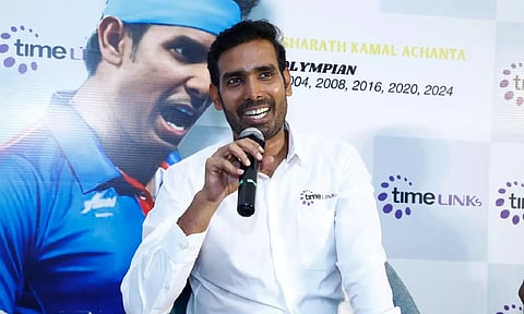 Sharath Kamal during the event in Chennai on Monday