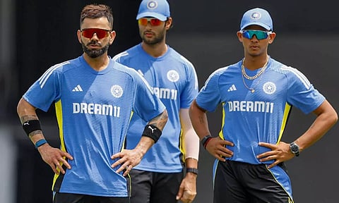 Virat Kohli, Shivam Dube and Yashasvi Jaiswal during a practice session ahead of an ICC Men's T20 World Cup Super 8 (PTI)
