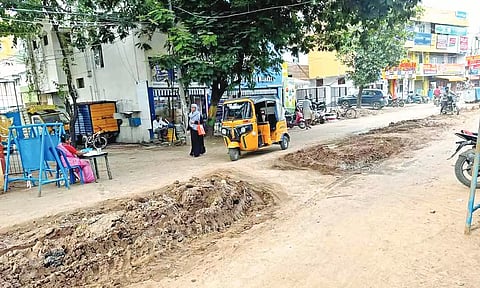 Dug-up road has turned Adambakkam's Karikalan Street into a 'hell hole', say residents
