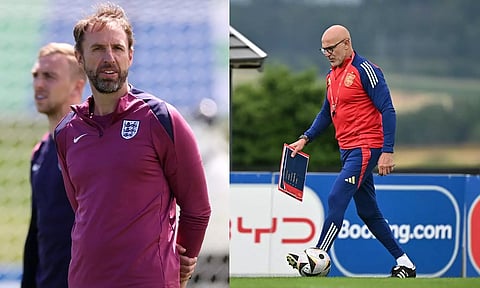 England’s head coach Gareth Southgate; Spain’s head coach Luis de la Fuente