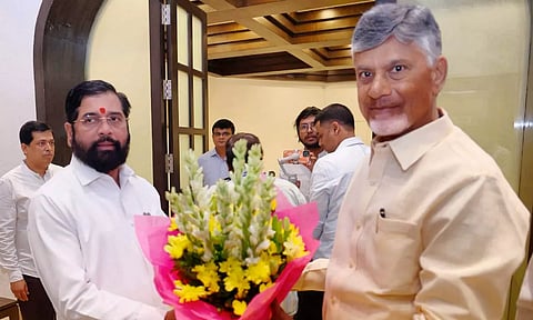 Andhra Pradesh Chief Minister Chandrababu Naidu meets Maharashtra Chief Minister Eknath Shinde (PTI)
