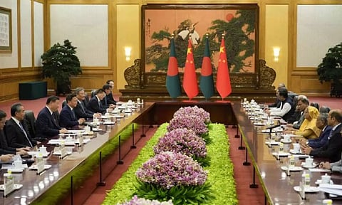 China and Russia's naval forces on Sunday kicked off a joint exercise at a military port in southern China on Sunday (AP)