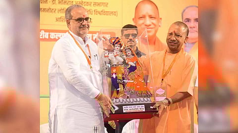 Uttar Pradesh Chief Minister Yogi Adityanath addresses the party's state working committee meeting, in Lucknow, Sunday, July 14, 2024. (Photo/PTI)