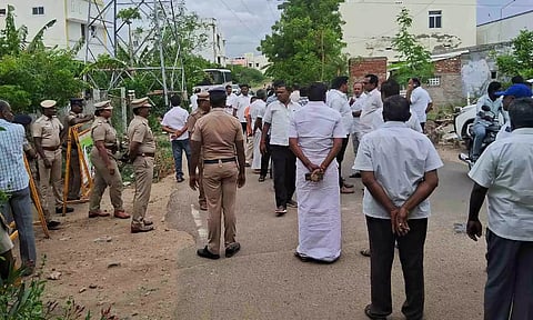 &nbsp;Former AIADMK minister MR VIjayabhaskar being taken to the CB-CID office in Karur on Tuesday