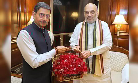 Governor RN Ravi calls on Union Minister for Home Affairs Amit Shah in New Delhi on Wednesday