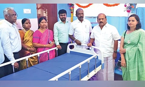 Ministers Ma Subramanian and TM Anbarasan at the sub-health centre on Wednesday