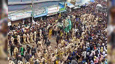 Muslim devotees take out 'Tazias' during a procession on the tenth day of the Islamic month of Muharram (Photo/PTI)