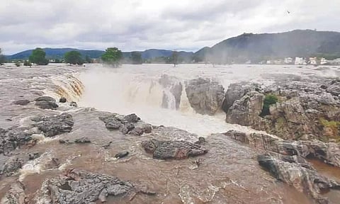 Heavy flow at Hogenakkal in Dharmapuri district on Thursday
