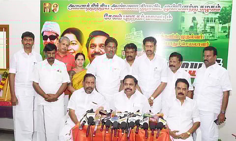 AIADMK general secretary Edappadi K Palaniswami addressing the media in Salem.