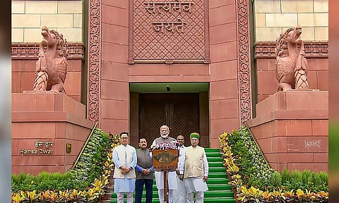 &nbsp;Prime Minister Narendra Modi addresses the media on the first day of the Parliament session, in New Delhi (PTI)